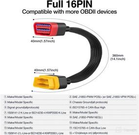 img 3 attached to 🔌 OBD2 Удлинительный кабель - Полный 16-контактный штекер-гнездо OBDII-кабель для удлинения кабеля для автомобильной диагностики - Усиленный прочный нейлоновый материал (36 см/1,2 фута)