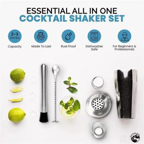 img 2 attached to Premium 24oz Cocktail Shaker Set: Built-in Strainer, Muddler, Jigger, Spoon + Recipe Book - Martini Shaker & Drink Mixer Kit for Home Bar Accessories & Bartender Enthusiasts