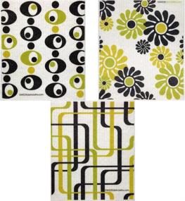 img 4 attached to 🧽 Set of 3 Swedish Dishcloths - Mixed Modern Patterns | ECO-Friendly & Absorbent Cleaning Cloths | Reusable Wipes