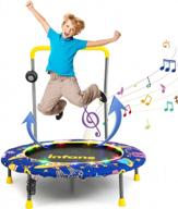 220 lbs max load 36" foldable mini trampoline with bluetooth audio led lights, detachable handrail & safty padded cover for kids exercise indoor outdoor backyard toddlers logo