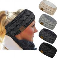 set of 4 women's winter headbands - thick cable knit ear warmers with fleece lining, crochet detailing, and cozy fuzzy texture - ideal gifts for winter season logo