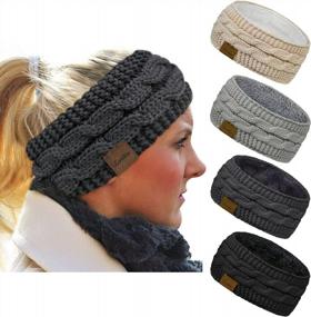 img 4 attached to Set Of 4 Women'S Winter Headbands - Thick Cable Knit Ear Warmers With Fleece Lining, Crochet Detailing, And Cozy Fuzzy Texture - Ideal Gifts For Winter Season