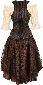 img 2 attached to Steampunk Overbust Corset Dress With Skirt Set For Women - Gothic Halloween Costume By Frawirshau