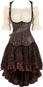 img 4 attached to Steampunk Overbust Corset Dress With Skirt Set For Women - Gothic Halloween Costume By Frawirshau