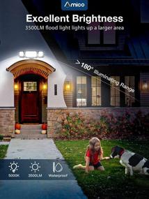 img 4 attached to Amico 3500LM 30W LED Outdoor Security Flood Light, 5000K Daylight White, IP65 Waterproof With 3 Adjustable Heads For Garage, Backyard, Patio, Garden And Porch&Stair (Brown)