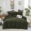 queen army green velvet duvet cover set - fluffy bedding sets in dark & hunter green, olive with zipper closure logo