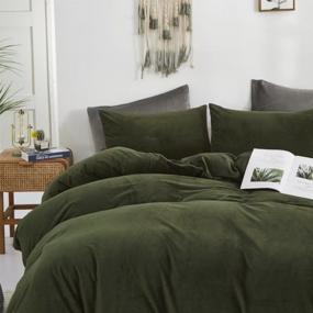 img 2 attached to Queen Army Green Velvet Duvet Cover Set - Fluffy Bedding Sets In Dark & Hunter Green, Olive With Zipper Closure