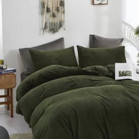 img 3 attached to Queen Army Green Velvet Duvet Cover Set - Fluffy Bedding Sets In Dark & Hunter Green, Olive With Zipper Closure