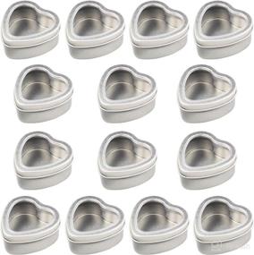 img 4 attached to 🎁 14-Pack 2oz Heart Shaped Silver Metal Tins with Clear Window for Candle Making, Candies, Gifts & Treasures - Empty & Ready for Personalization