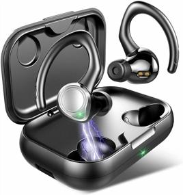 img 4 attached to Coucur Bluetooth 5.1 Wireless Earbuds With Immersive Sound And Detachable Earhooks - IP7 Waterproof Sport Headphones With Noise Cancelling Mic