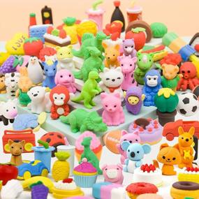 img 4 attached to 120PC Animal Erasers Desk Pets For Kids: 3D Food Pencil Erasers Party Favors Gifts Cute Mini Erasers