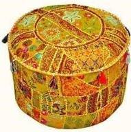 🪑 rajasthali indian patchwork ottoman cover: traditional decorative pouf with embroidered design, comfortable cotton cushion flooring, ethnic 14x22'' size logo