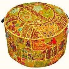 img 1 attached to 🪑 Rajasthali Indian Patchwork Ottoman Cover: Traditional Decorative Pouf with Embroidered Design, Comfortable Cotton Cushion Flooring, Ethnic 14x22'' Size
