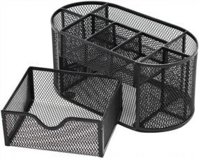 img 3 attached to Maximize Desk Space With ThreeH Mesh Office Organizer - 9 Compartments And Drawer For Black Desk Supplies