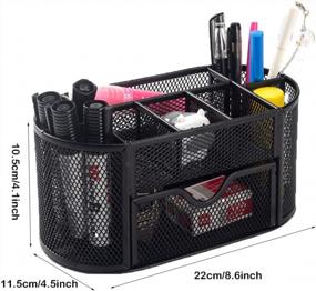 img 2 attached to Maximize Desk Space With ThreeH Mesh Office Organizer - 9 Compartments And Drawer For Black Desk Supplies