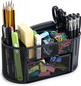 img 4 attached to Maximize Desk Space With ThreeH Mesh Office Organizer - 9 Compartments And Drawer For Black Desk Supplies