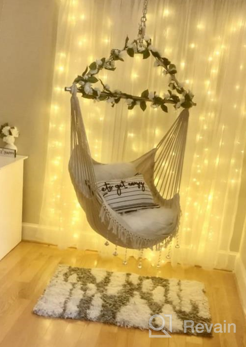 img 1 attached to Hammock Swing Chair, Hanging Chair With Pocket, Detachable Steel Support Bar, 500Lbs Capacity, Cotton Weave Hammock Chair, 2 Soft Cushions Indoor And Outdoor Green review by Raysean Forth