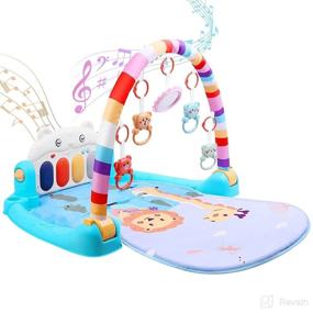 img 4 attached to Blue Baby Gym Play Mat with Musical Activity Center and Kick & Play Piano, Tummy Time Padded Mat for Newborns, Infants, and Toddlers aged 0-3, 6, 9, 12 Months