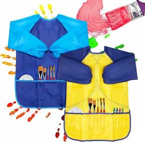 img 2 attached to Waterproof Kids Art Smocks With Long Sleeves And 3 Pockets - Pack Of 4, Ideal For Children Ages 3-8 Artist Painting Aprons By CUBACO