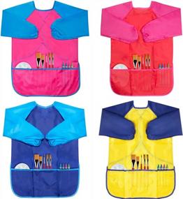 img 4 attached to Waterproof Kids Art Smocks With Long Sleeves And 3 Pockets - Pack Of 4, Ideal For Children Ages 3-8 Artist Painting Aprons By CUBACO