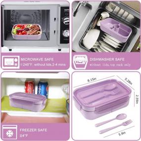 img 1 attached to Удобная для детей коробка Jeopace Bento с 4 отделениями, микроволновой печью / морозильной камерой / посудомоечной машиной и посудой в комплекте - идеально подходит для детских обедов (светло-фиолетовый)