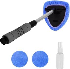 img 4 attached to X XINDELL Windshield Cleaner -Microfiber Car Window Cleaning Tool With Extendable Handle And Washable Reusable Cloth Pad Head Auto Interior Exterior Glass Wiper Car Glass Cleaner Kit (Extendable)
