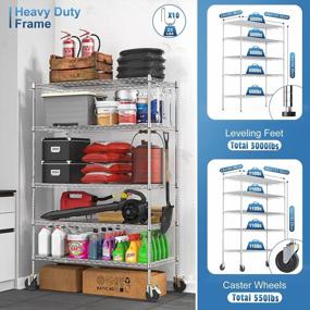 img 2 attached to NSF-Certified 48X24X72" 5-Tier Wire Shelving W/Wheels - Heavy Duty Adjustable Storage Rack Shelf For Pantry, Kitchen, Garage