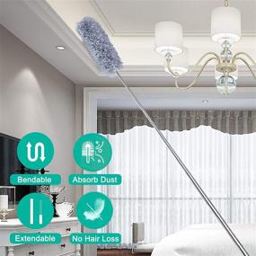 img 3 attached to 🪶 Microfiber Feather Duster with 100in Extension Pole - Bendable, Washable & Lightweight for Ceiling Fan, Blinds, Furniture & Cars