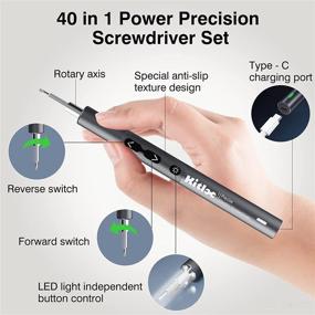 img 2 attached to Kitloo Mini Electric Screwdriver Set - 40 in 1 Precision Kit with 36 Magnetic Bits, 2 Torque Gears, LED Light - Cordless Power Rechargeable Battery Tool Kit for Phone, Camera, Laptop