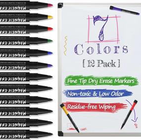 img 2 attached to ✏️ Magnetic Dry Erase Markers Fine Tip (12 Pack) - 7 Vibrant Colors, Low Odor Whiteboard Markers with Eraser Cap - Ideal for Kids, Teachers, Office & School Supplies