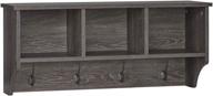 woodbury collection cubbies and hooks wall shelf with a dark weathered woodgrain finish by riverridge home logo