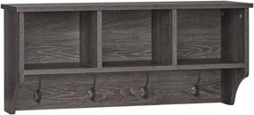 img 4 attached to Woodbury Collection Cubbies And Hooks Wall Shelf With A Dark Weathered Woodgrain Finish By RiverRidge Home
