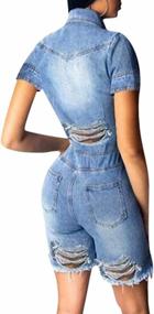 img 3 attached to Women'S Sexy Short Sleeve Denim Jumpsuit Rompers Mini Shorts Stretchy One Piece With Pocket For Night Club