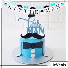 img 2 attached to Little Man Baby Shower Decoration Set - JeVenis Mustache And Bow Tie Banner With Black And White Theme For Boy Baby Shower - Pack Of 2 Banners