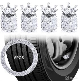 img 3 attached to 🚗 4-Pack Bling Valve Stem Caps - Handcrafted Crystal Rhinestone Chrome Dustproof Car Tire Valve Caps with Engine Start Sticker: Universal Fit