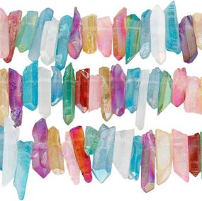 img 3 attached to Sparkling Titanium Coated Quartz Crystal Stick Beads - Top Drilled And 15 Inch Strand