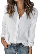 casual chic: karlywindow womens loose fit cotton linen shirt with v-neck and button down styling logo