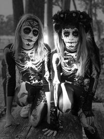 img 3 attached to Spooky & Stylish: Lovekider Girls' 3D Skeleton Halloween Costume Bodysuits Size 7-14