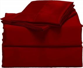 img 3 attached to 🛏️ Premium Satin Queen Bed Sheet Set - Ultra Soft 4-Piece Collection in Red