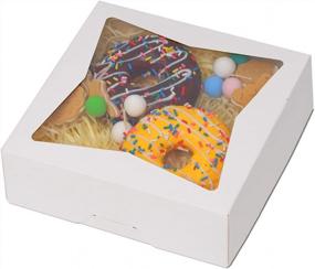 img 4 attached to 15 Pack White Bakery Boxes With Window - Yotruth 8X8X2.5 Inches - 380 GSM Thick & Sturdy Pie Boxes For Cookies, Donuts, Cakes, Pastries