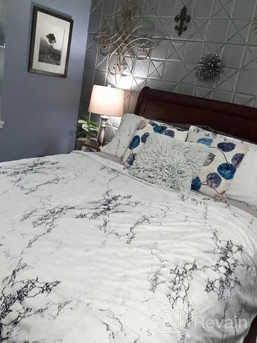 img 1 attached to 1000-TC Luxury Microfiber Down Comforter Quilt Cover Set: Nanko Queen Bedding Duvet With White & Black Marble Print, Zipper Closure + Ties - Modern Style For Men & Women review by Marcos Olvera