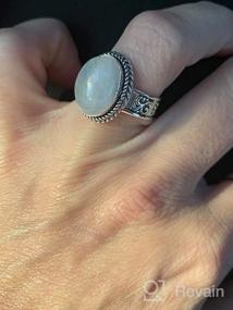 img 6 attached to Gorgeous Handmade Natural Moonstone Tiger Eye Malachite Solitaire Ring - 10x14mm Oval Shape - Genuine Gemstone - 925 Silver Overlay
