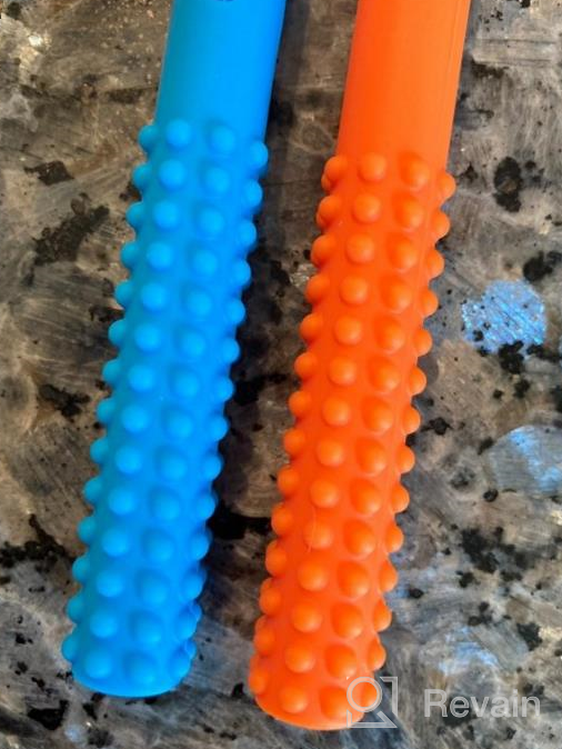 img 1 attached to BPA Free Soft Silicone Teething Toys For Babies 3-6 Months & 6-12 Months - Dishwasher & Refrigerator Safe (Blue+Orange) Original Hollow Teething Tubes (6.8’’ Long) review by John Young
