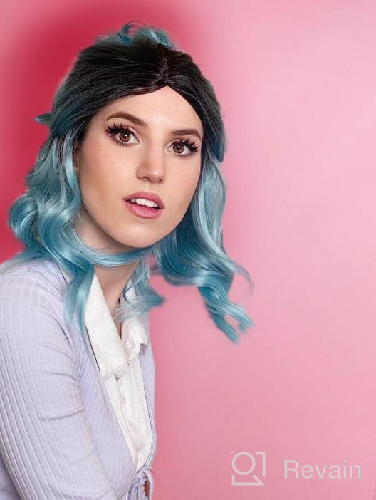 img 1 attached to Blue Ombre Bob Wig With Dark Root: K'Ryssma 3 Tone Short Wavy Synthetic Wig - Heat Resistant, Glueless Hair review by Jay Elgouhari