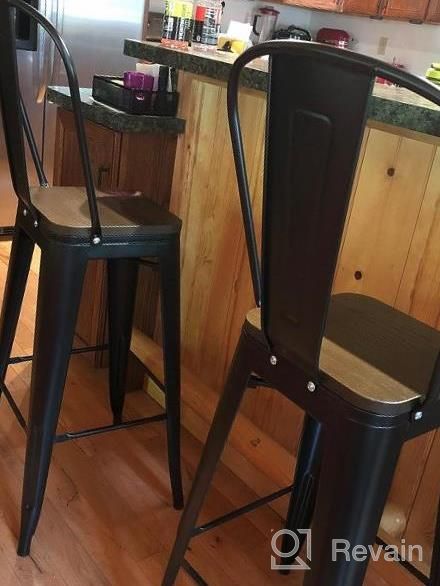 img 1 attached to Upgrade Your Patio With Mecor'S Set Of 4 Removable Backrest Bar Stools - 30'' Counter Height, Metal Frame, And Wood Seat In Sleek Black Finish review by Tanya Jenkins