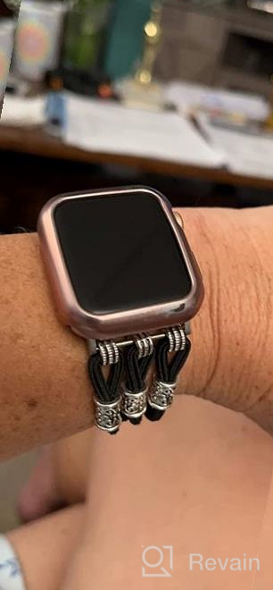 img 1 attached to Stylish & Comfortable Beaded Bracelet For Women - Compatible With Apple Watch Series 8/SE/7/6/5/4/3/2/1 - XS Size - Premium Braided Nylon Elastic Stretchy Boho Charm Solo Loop Strap review by Juan Lukas