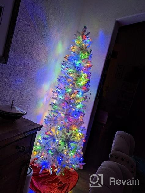 img 1 attached to 7.5Ft Prelit Pencil Christmas Tree - Warm White & Multi-Color Lights, Foldable Metal Stand, Alpine Slim Holiday Decoration For Xmas Home/Office/Party review by Kimoni Parson
