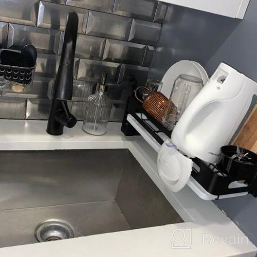 img 1 attached to 🍽️ Junyuan Hanging Dish Drying Rack: Wall Mounted Storage Plate Rack with Utensil Holder and Drain Board - Durable Stainless Steel, Rust Proof (Black Dish) review by Matthew Coste