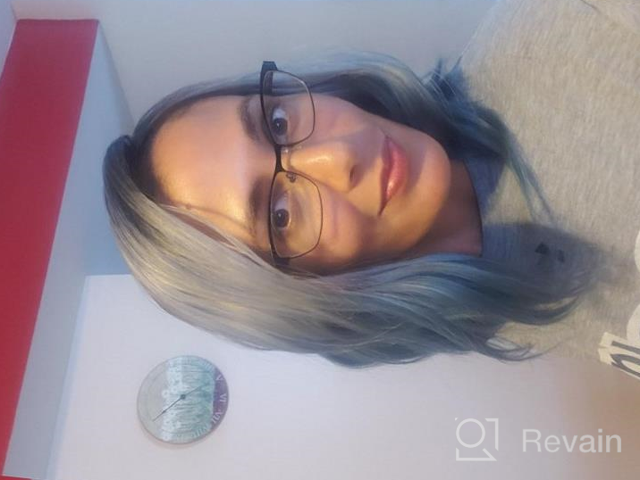 img 1 attached to Blue Ombre Bob Wig With Dark Root: K'Ryssma 3 Tone Short Wavy Synthetic Wig - Heat Resistant, Glueless Hair review by David Nelson