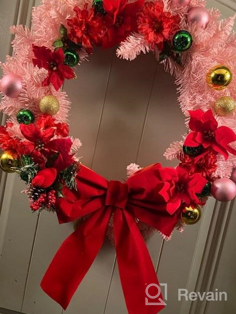 img 1 attached to Goplus 24" Pink Christmas Wreath With Ornament Balls & Golden Bow - Xmas Decor For Doorways, Windows, Walls & Fireplaces review by Michael Staton